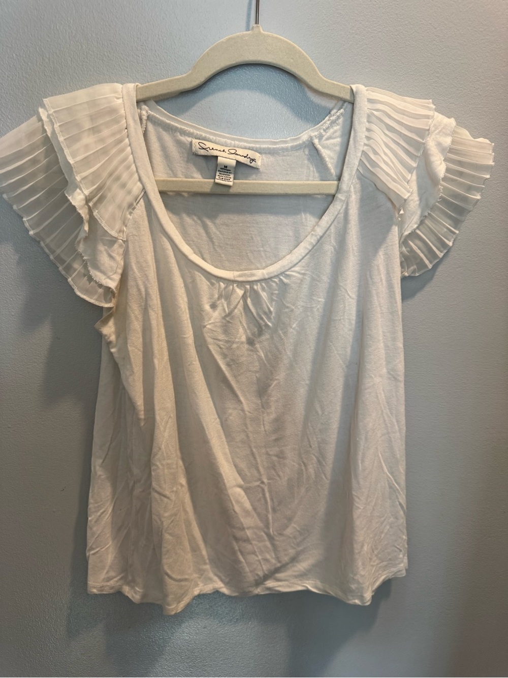 French Laundry White Pleated Ruffle Sleeve Top Size Medium
